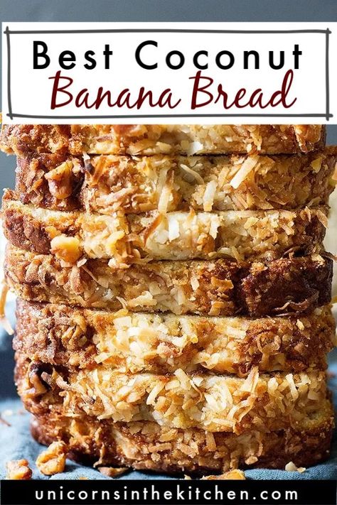 Tropical coconut banana bread is the best thing ever! This banana bread is moist, delicious and so easy to make. You can even freeze it! It's great as a midday snack with a cup of coffee! #bananabread #bananabreadrecipe #coconutbread #quickbread #quickbreadrecipe Hawaiian Banana Bread Recipe, Banana Bread Recipe Easy Moist, Fruit Breads, Coconut Bread Recipe, Hawaiian Banana Bread, Banana Recipes Overripe, Coconut Banana Bread, Best Banana Bread Recipe, Bread Banana