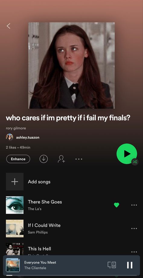 Romantising Life Playlist, Rory Gilmore Playlist Songs, Playlist Names For Studying, Rory Gilmore Music List, Rory Gilmore Study Playlist, Romanticizing School Playlist, Rory Gilmore Music, That Girl Playlist, Study Music Playlist Spotify