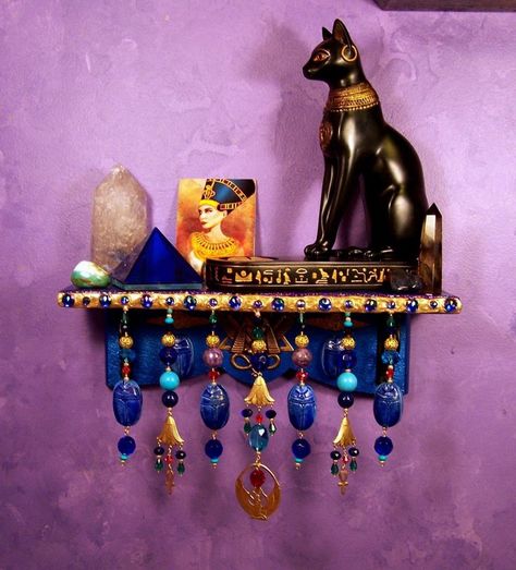 Altar Wall Altar, Wall Shrines, Mini Altar, Pagan Decor, Pagan Crafts, Egyptian Cat, Witches Altar, Pagan Altar, Witchy Crafts