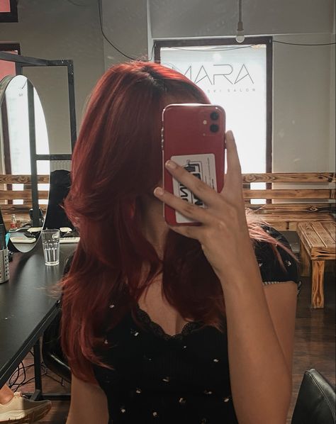 Bright Colour Underneath Hair, Curtain Bangs Dark Red Hair, Red Hair Layers Short, Curtain Bangs On Red Hair, Long Layers With Curtain Bangs Red Hair, Dark Red Curtain Bangs, Curtain Bangs With Red Hair, Curtain Bangs Long Red Hair, Curtain Bangs Medium Hair Red