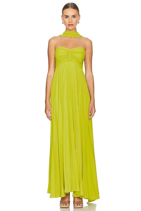 byTiMo Plisse Halterneck Dress in Green Garden | REVOLVE Chartreuse Dress, Floor Length Maxi Dress, Party Maxi Dress, Drape Maxi Dress, Floor Length Prom Dresses, Pleated Maxi Dress, Midi Dress Casual, Flowing Skirt, Swimsuit Dress