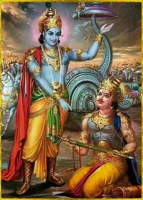 Lord Krishna and Arjuna. Bhagwat Gita written here Krishna Arjuna Bhagavad Gita, Arjuna Mahabharata, Krishna And Arjuna, Krishna Arjuna, Lord Rama, Vedic Art, Lord Krishna Wallpapers, Krishna Radha Painting, Radha Krishna Pictures