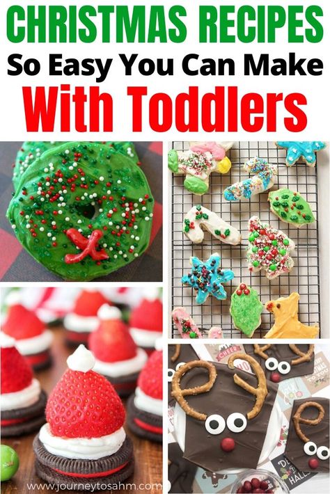 Recipes that are so easy you can make them with your kids. Includes delicious and simple Christmas desserts you can put together and bake with the kids. Include no-bake, cookies, reindeers, wreaths, and more. Celebrate with the family this holiday season by decorating together. #christmas #christmasdesserts #kidschristmas #toddlerchristmas #toddlers #parenting Toddler Christmas Recipes, Christmas Cookies With Toddlers, Kid Friendly Christmas Recipes, Easy Kids Recipes, Toddler Entertainment, Easy Christmas Recipes, Kids Christmas Treats, Baking With Toddlers, Pinterest Mom