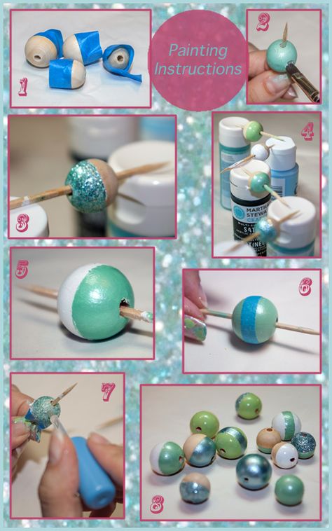 Paint Wooden Beads, Wooden Bead Jewelry, Wood Beads Diy, Painting Instructions, Wooden Bead Necklace, Painted Beads, Bead Diy, Wooden Bead Garland, Wooden Bead Necklaces