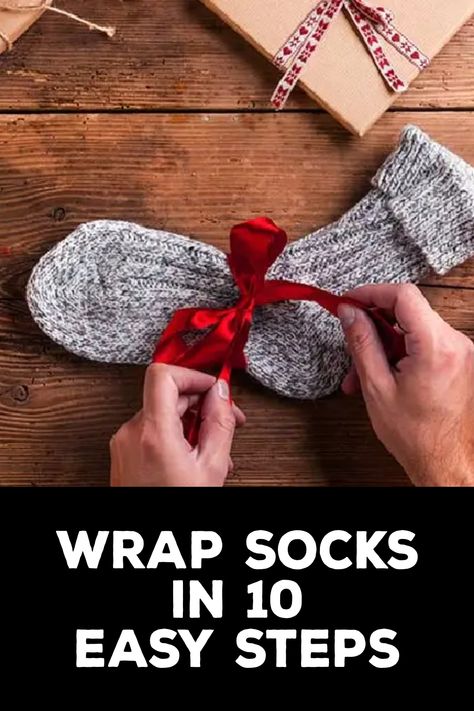 How to Wrap Socks Gifts To Put In Christmas Socks, Socks For Gifts Ideas, How To Gift Socks For Christmas, Gift Wrap Socks Ideas, Wrapping Socks For Christmas, Sock Gifts Ideas, Gifting Socks Ideas, How To Fold Socks For Gift, Cute Ways To Gift Socks