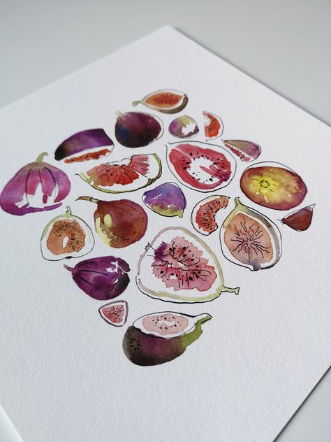 Open Exhibition Entry: A Study of Fruit on Behance Illustration Food Art, Figs Fruit, Pattern Graphic Design, Dip Pen Ink, Watercolour Inspiration, Fruit Illustration, 수채화 그림, Dip Pen, Arte Sketchbook