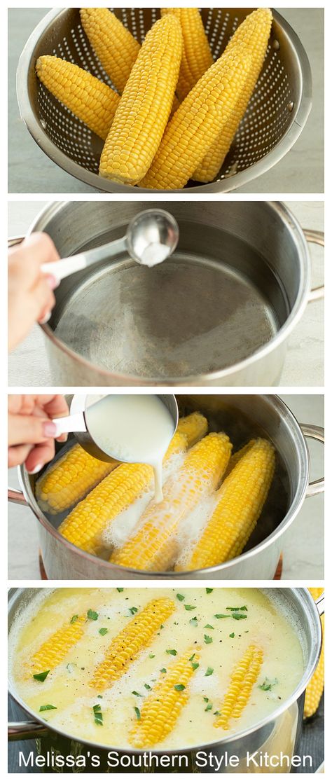 This simple recipe for How to Boil Corn on the Cob results in sweet perfectly cooked corn every time #cornonthecob #howtomakecorn #easycornonthecobrecipe #cornrecipes #boilingcorn Corn On The Cob Boiled In Milk, Best Way To Boil Corn On The Cob, Boiled Corn On The Cob Recipes, How To Boil Sweet Corn, How To Cook Sweet Corn On The Cob, Corn On Cob Boiled, Boiled Corn On The Cob With Milk, Sweet Corn On The Cob Boiled, Best Boiled Corn On The Cob