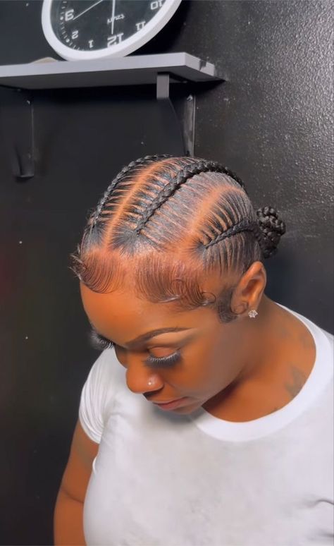 4 Feed In Braids Hairstyles With Bun, 4 Stitch Braids In A Bun, Multi Hairstyles, 4 Braids Cornrows, Stitch Braids Into Bun, 4 Stitch Braids, 4 Feed In Braids, Feed In Braids, Natural Hair Bun Styles