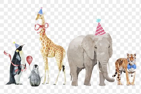 Party Animals Illustration, Animal Party Hats, Animal Party Invitations, Animal Party Decorations, Animal Party Theme, Watercolor Party, Jungle Thema, Animal Theme Birthday, Cone Hat