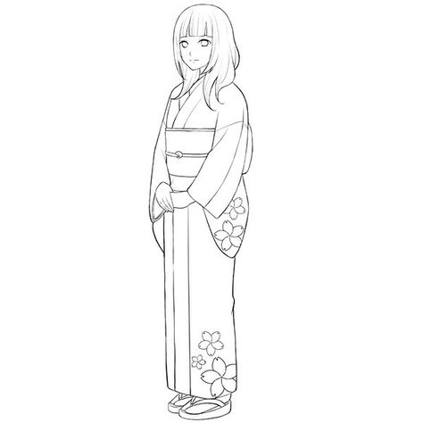 Kimono Base Drawing, Kimono Art Reference, Anime Kimono Drawing, Nezuko Reference, Yukata Drawing, Kimono Sketch, Kimono Drawing, Base Kny, People Coloring Pages