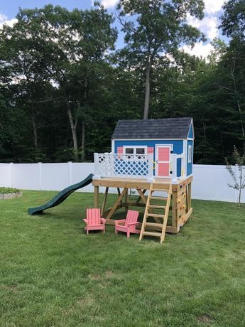 Diy Playhouse Outdoor, Tiny Playhouse, Sandbox Plans, Simple Playhouse, Playset Plans, Toddler Playhouse, Wood Playhouse, Easy Deck, Playhouse Ideas