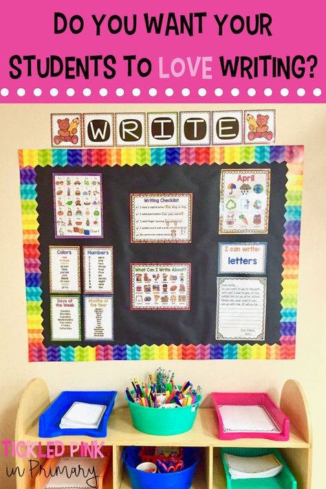 Classroom Writing Center, Writing Center Preschool, Writing Center Kindergarten, Writing Station, 2nd Grade Writing, School Of Life, 1st Grade Writing, First Grade Writing, Writing Area