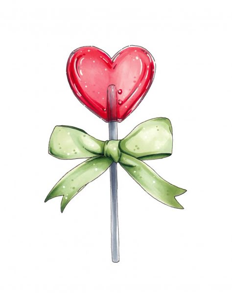 Watercolor Paintings Valentines Day, Valentine Card Watercolor, Drawings For Valentines Day, Watercolor Valentines Art, Valentines Day Drawings Art, Valentine's Drawings, Valentines Day Design Graphic, Heart Lollipop Tattoo, Valentine Drawings Art