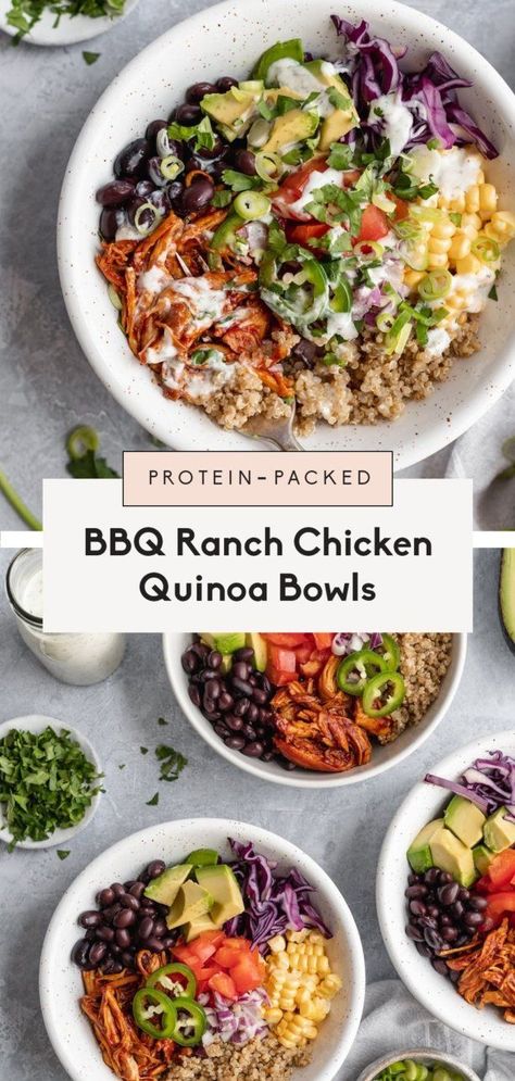 Chicken Quinoa Veggie Bowl, Bbq Quinoa Bowl, Summer Dinner Bowl Recipes, Dinner Recipes Clean, Summer Quinoa Bowl, Bbq Chicken Quinoa Bowl, Ground Chicken Quinoa Bowl, Bbq Ranch Chicken Bowl, Protein Dinner Bowls