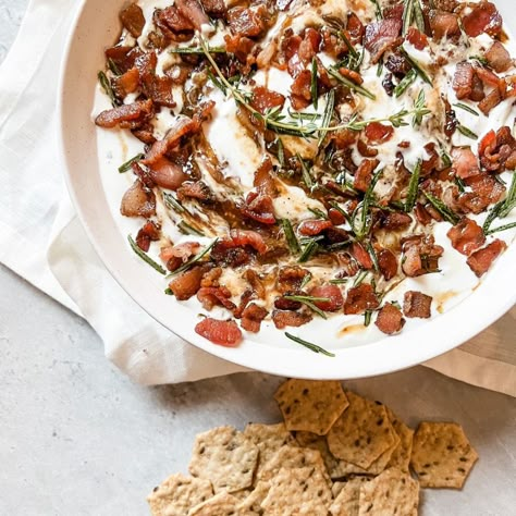 Whipped Goat Cheese Dip, Onion Appetizers, List Of Appetizers, Goat Cheese Dip, Caramelized Onion Dip, Caramelized Shallots, Whipped Goat Cheese, Carmelized Onions, Bacon Dip