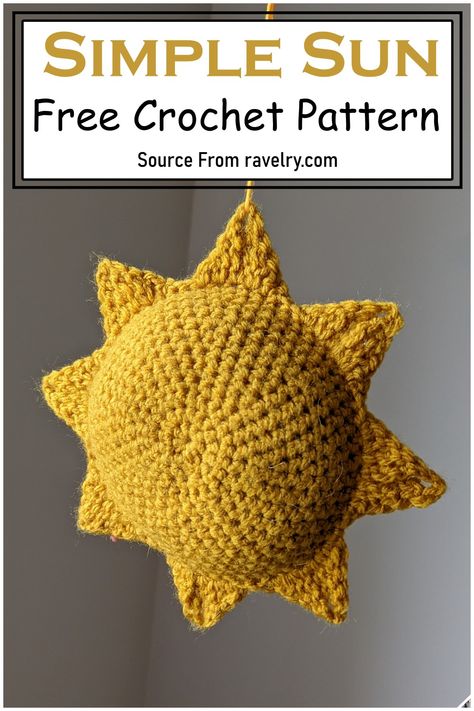 28 Crochet Sun Patterns For Warm Weather Crochet Sun Applique Free Pattern, Crochet Sun Plush, Crochet Sun Pillow Free Pattern, Sun Amigurumi Free Pattern, Moon Crochet Pattern Free, Yellow Things To Crochet, Yellow Yarn Crochet Projects, Crochet Sun Pattern, Sun Pillow Crochet