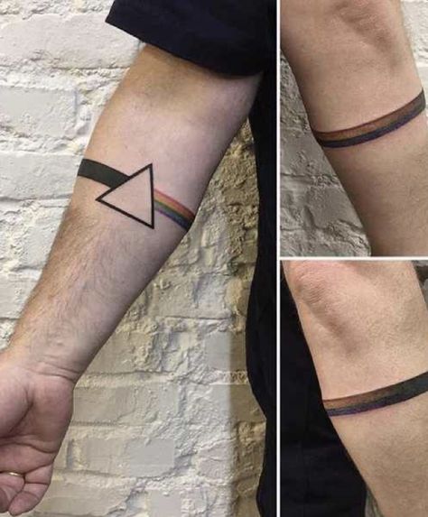 Pink Floyd Tattoo Dark Side Of The Moon, Rock Bands Tattoo, Dark Side Of The Moon Tattoo, Pink Triangle Tattoo, Pink Floyd Tattoo Ideas, Rock Band Tattoos, Pink Floyd Tattoo Art, Best Wrist Tattoos, Arm Tattoo Designs