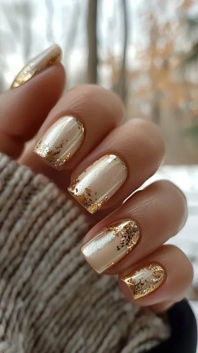 Builder Gel Nails Design Short Square, Dip Manicure Wedding Nails, Wedding Gold Nails, Golden Summer Nails, December Nails Gold, Copper And Gold Nails, Golden Gel Nails, Wedding Nails Gold Accent, Short Nails Winter Ideas