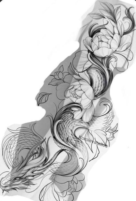 Japanese Tattoo Ideas Female, Tattoo Idea Flower, Flying Phoenix Tattoo, Tattoo Bein Frau, Full Arm Sleeve, Dragon Tattoo Arm, Arm Sleeve Tattoos For Women, Animal Sleeve Tattoo, Floral Thigh Tattoos