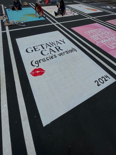 Graduation Parking Space, Painted Parking Spots Taylor Swift, In My Senior Era Parking Spot, Taylor Swift Senior Parking Spot, Getaway Car Parking Spot, Chalking Senior Parking Spots, Senior Parking Spaces, Senior Year Planning, Senior Parking Spot