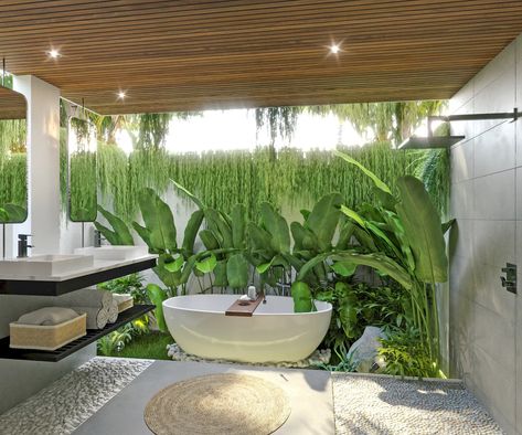 The Abu - Tiny Villas in Bali Minimalist Sink, Modern Tropical Design, Premium Interior Design, Bali Style Home, Villas In Bali, Building Design Plan, Bali Villas, Bali Design, Open Showers