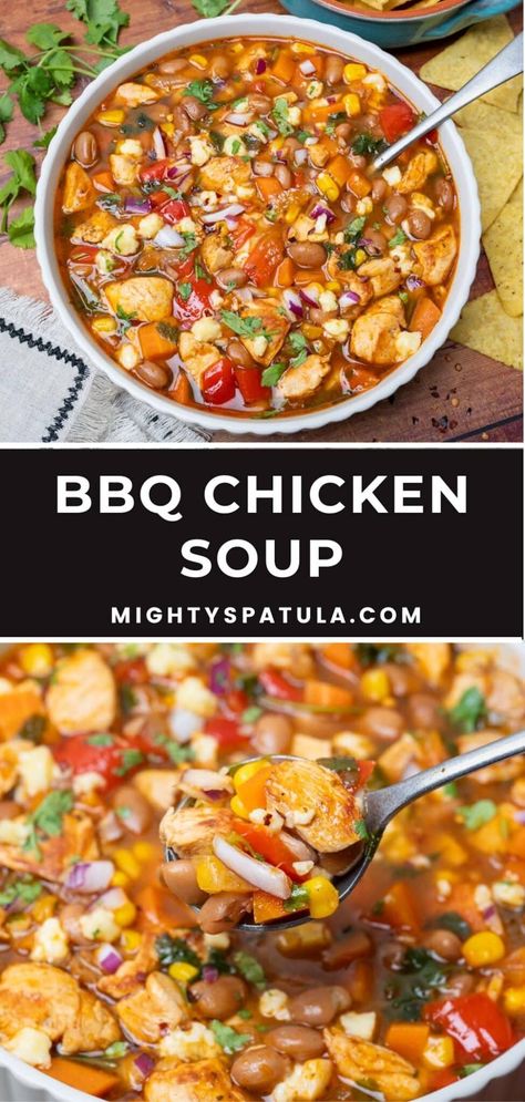 BBQ Chicken Soup – Mighty Spatula Bbq Chicken Soup Recipes, Bbq Chicken Soup, Hot Dog Soup, Chicken And Sweetcorn Soup, Slow Cooker Potato Soup, Leftover Chicken Recipes, Best Soup Recipes, Barbecue Chicken, Family Dinner Recipes