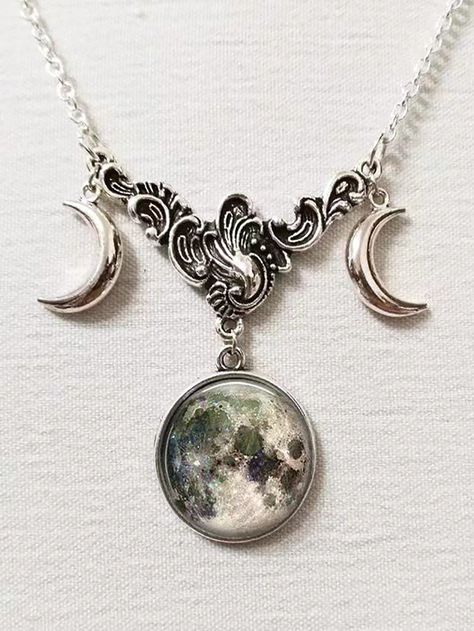 Multicolor  Collar  Iron Alloy   Embellished   Women's Fashion Jewelry Goth Photoshoot, Witch Photoshoot, Emo Outfit, Moon Goddess Necklace, Triple Moon Goddess, Moon Graphic, Goddess Necklace, Small Necklace, Triple Moon