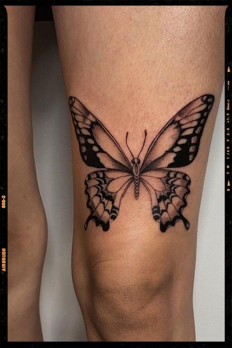 Women Butterfly Tattoos, Butterfly Leg Tattoos, Tattoo Papillon, Butterfly Thigh Tattoo, Black Color Hairstyles, Butterfly Tattoos On Arm, Unique Butterfly Tattoos, Cuff Tattoo, Tato Minimal