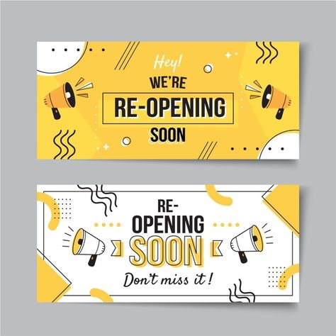 Re Opening Soon Sign, Small Business Banner Design, Store Banner Design Ideas, Business Banner Design Ideas, Banner Design Aesthetic, Simple Banner Design, Advertising Banner Design, Graphic Design Banner, Banner Design Ideas