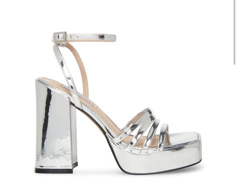 Summer 2023 Runway, Disco Shoes, Steve Madden Platform Heels, Best Ankle Boots, Silver Platform Heels, Prom 2022, Silver Strappy Heels, Silver Platforms, Steve Madden Platform