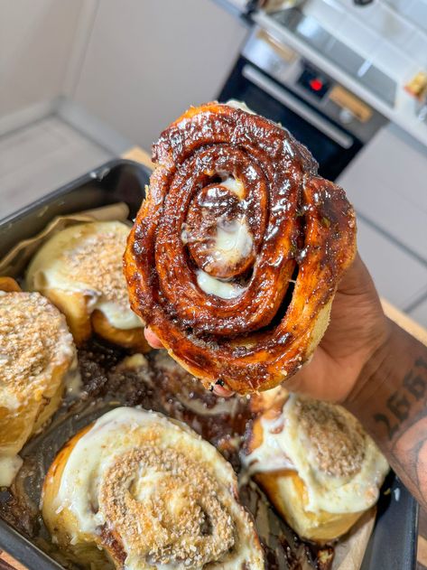 PLANTAIN CINNAMON ROLLS w COCONUT RUM FROSTING & PLANTAIN COCONUT CRUMB Coconut Rum, Plantain Cinnamon Rolls, Rum Frosting, Aged Rum, Tropical Twist, Food Colouring, Cinnamon Rolls Recipe, Joy Of Cooking, Crumb Topping