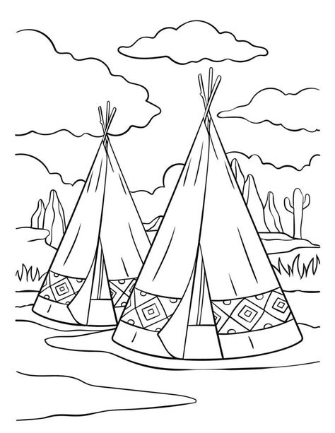 Teepee Coloring Page, Indigenous Coloring Pages, Native American Coloring Pages Free Printable, Tipi Drawing, Native American Coloring Pages, Native American Houses, Native Drawings, Indigenous Crafts, Native American Drawing