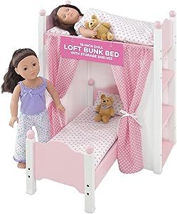 Emily Rose 18" Doll Loft Bunk Bed, Doll Beds for 18 Inch Dolls, Baby Doll Bunk Bed with Storage Shelves, Bedding & Ladder, Mini Furniture Doll Storage Organizer Shelf Dolls, Fits Most 14-19" Dolls Baby Doll Beds, Doll Clothes Storage, Loft Bunk Bed, Doll Bunk Beds, Baby Doll Furniture, Loft Bunk, Bunk Bed Sets, Rose Products, Bed Bunk