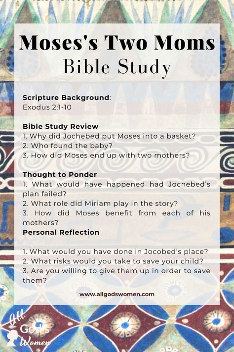 Moses's two moms Bible study Moses Bible Study, Moses Life Timeline, Life Podcasts, Exodus Bible Study, Mothers Of The Bible, Motherhood Bible Study, Women’s Bible Study Lessons, Life Of Moses, Woman’s Bible Study