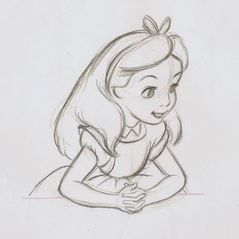 Alice In Wonderland Alice Drawing, Alice In Wonderland Sketches Pencil, Alice In Wonderland Sketch, Alice In Wonderland Drawing, Disney Pencil Drawings, Disney Character Sketches, Marc Davis, Drawing Disney, Disney Character Drawings