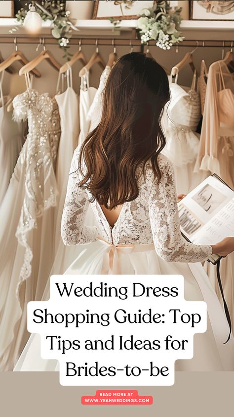 A bride-to-be looking at wedding dresses in a bridal shop, surrounded by a variety of gowns in different styles and fabrics. How To Find The Perfect Wedding Dress, When Should You Buy Your Wedding Dress, How To Choose A Wedding Dress, Wedding Dress Appointment Tips, Wedding Dress Tips, What To Wear Wedding Dress Shopping, Ideas For Wedding Dress, Wedding Dress Shopping Outfit, Wedding Dress Shopping Fun