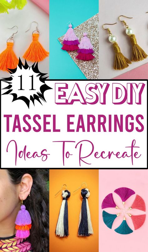 DIY Tassel Earrings Ideas Diy Earring Inspiration, Diy Earring Ideas Homemade, Homemade Earrings Ideas, Easy Diy Earrings, Clip On Tassel Earrings, Market Crafts, Diy Earrings Dangle, Diy Earrings Materials, Diy Tassel Earrings