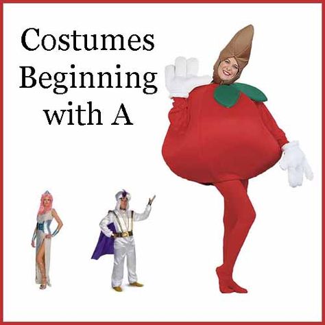 Costumes beginning with A Costumes Beginning With A, A Costume Ideas, Apple With Worm, Alphabet Party, Halloween Crafts Preschool, Food Costumes, Halloween Tutorial, Fancy Dress Costumes, Homecoming Proposal