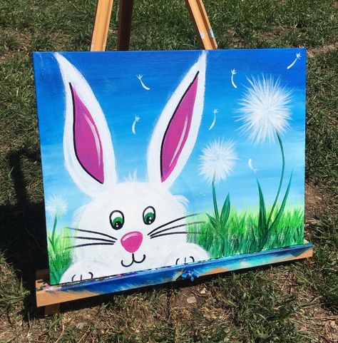 How To Paint An Easter Bunny - Step By Step Painting Easter Canvas Painting, Easter Drawings, Easter Canvas, Easter Paintings, Bunny Painting, Rabbit Painting, Canvas Painting Tutorials, Kids Canvas, Paint Night