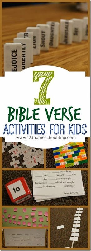 Fun, hands-on activities for kids to practice any Bible verse! These work for any kids who are reading (1st-6th grade). Sunday school, VBS, anytime. Memory Verse Games, Children Bible, Verses For Kids, Sunday School Games, Bible Teaching, Sunday School Kids, Kids Bible, Bible Study For Kids, Sunday School Activities