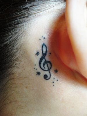 Big Bird Tattoo, Small Music Tattoos, Tattoo Behind The Ear, Matching Friend Tattoos, Music Notes Tattoo, Behind Ear Tattoos, Music Note Tattoo, Ear Tattoos, Music Tattoo Designs