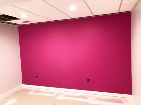 Sherwin Williams Exuberant Pink SW 6840 accent wall Pink Wall Color Palette, Fushia Accent Wall, Girly Wall Colors, Maspalomas, Sw Exuberant Pink, Wall Painting Colors Bedroom, Bright Pink Accent Wall Bedroom, Dark Pink Accent Wall Bedroom, Bright Pink Bedroom Walls