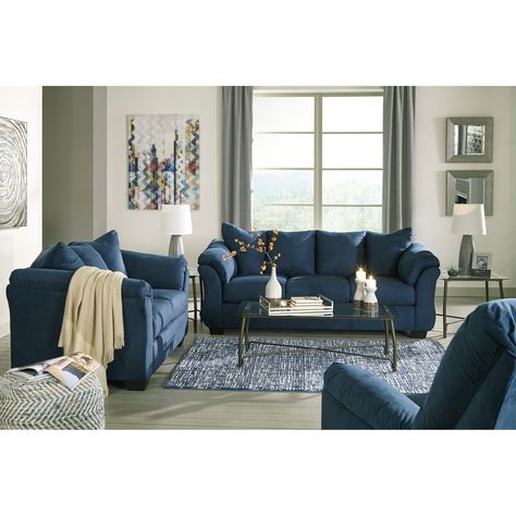 Marcy Blue Sofa Blue Living Room Sets, Blue Loveseat, Cheap Living Room Sets, Comfy Pillow, Blue Living Room Decor, Blue Couches, Sofa And Loveseat Set, Comfy Pillows, Blue Furniture