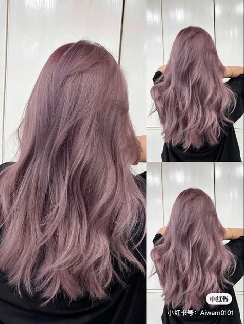 Ash Pink Hair Korean, Light Color Hair Dye, Ash Mauve Hair Color, Muted Rose Hair, Ashy Violet Hair, Ash Lilac Hair, Light Coloured Hair, Dusty Purple Hair Color, Mushroom Purple Hair