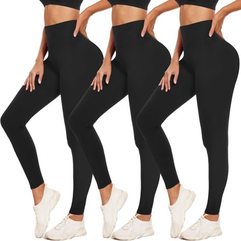 3 Pack Leggings for Women Tummy Control - Buttery Soft Yoga Pants High Waist No See-Through Running Gym Workout Legging Workout Leggings High Waisted, Cold Weather Leggings, Cute Bodysuits, Workout Legging, Soft Yoga, Winter Workout, Buy Leggings, Warm Leggings, Fleece Leggings