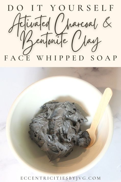 Learn how to make this super easy yet wonderful facial whipped soap in just a few minutes. Full of great ingredients including activated charcoal and bentonite clay this facial soap will leave your skin glowing and refreshed. The activated charcoal and bentonite clay are perfect for a deep clean and are also great mild exfoliants. You will fall in love with this wonderful facial whipped soap. Facial Soap Recipe, Whipped Soap Diy, Charcoal Face Soap, Diy Activated Charcoal, Charcoal Face Wash, Cold Process Soap Recipes, Body Butters Recipe, Diy Lotion, Clay Soap