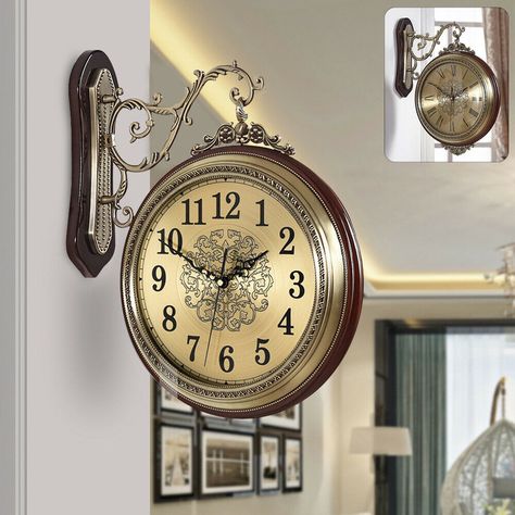 TFCFL Vintage Wall Clock Double Sided Clock Luxury European Non-Ticking Silent Clock Rotatable - Walmart.com Roman Clock, Antique Wall Clocks, Coffee Vintage, Retro Wall Clock, Hanging Clock, Clock Wall Art, Vintage Wall Clock, Antique Clocks, Clock Decor