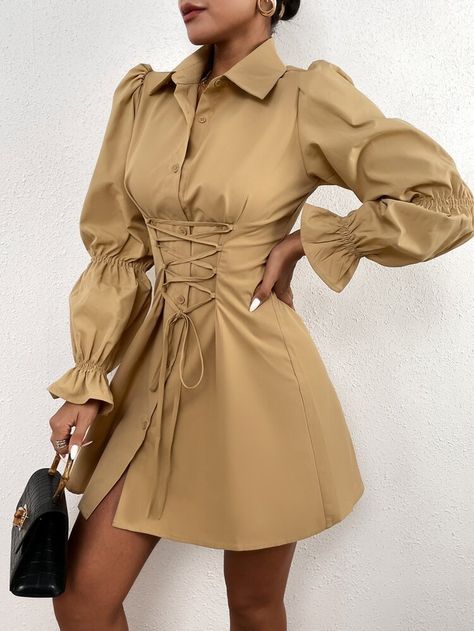 Stile Hijab, Mode Abaya, Khaki Fashion, Classy Dress Outfits, Gathered Sleeves, Dress Shirt Sleeves, Straight Dress, Latest African Fashion Dresses, Fashion Dresses Casual