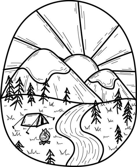 Doodle cute mountains forest nature hike tent isolated line logo Hand drawn vector illustration coloring Sketch for a tattoo Mountains Doodle, Nature Doodles, Logo Hand Drawn, Doodle Cute, Forest Drawing, Nature Hike, Mountains Forest, Line Logo, Nature Background Images