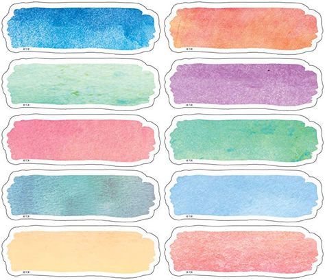 Watercolor Classroom, Name Tag Templates, خريطة ذهنية, Penanda Buku, طابع بريدي, Notes Art, School Labels, Teacher Created Resources, Watercolor Stickers